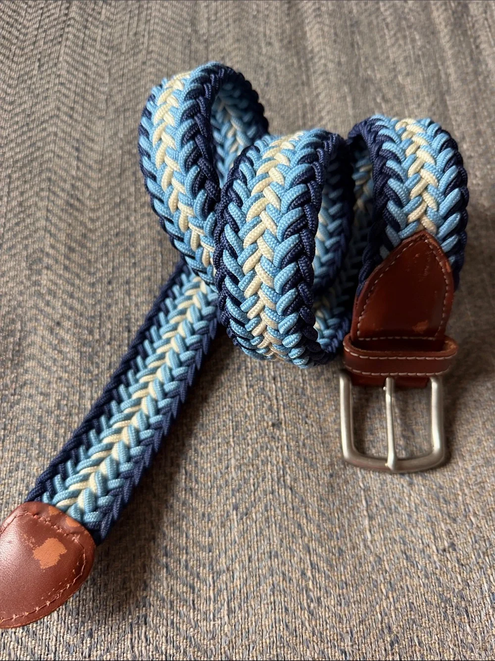 Vineyard Vines Men’s Blue/Light Braided Stretch Leather Belt Size: 30